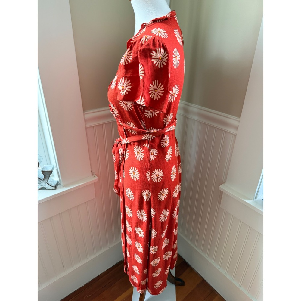 Madewell Red Daisy Print Ruffle Wrap Midi Dress XS Summer Fun Brunch Market - Picture 10 of 10
